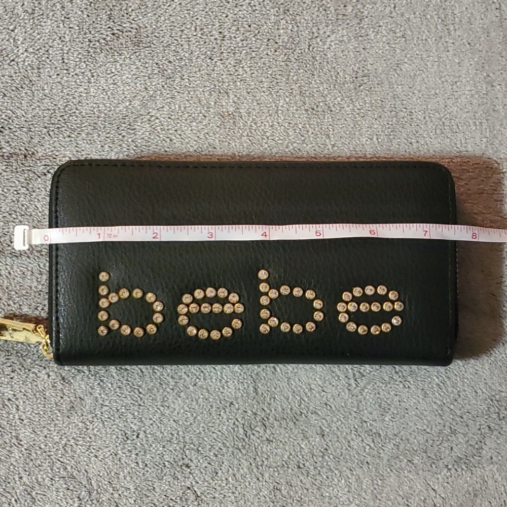 bebe Rhinestone Logo Zip Around Wallet - Black - Picture 11 of 13
